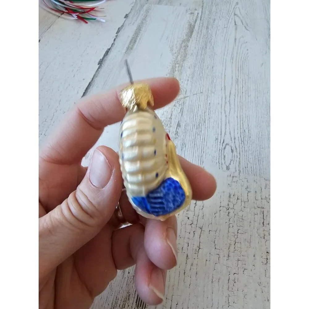 Vintage Germany‎ peacock glass ornament mini blue Xmas tree